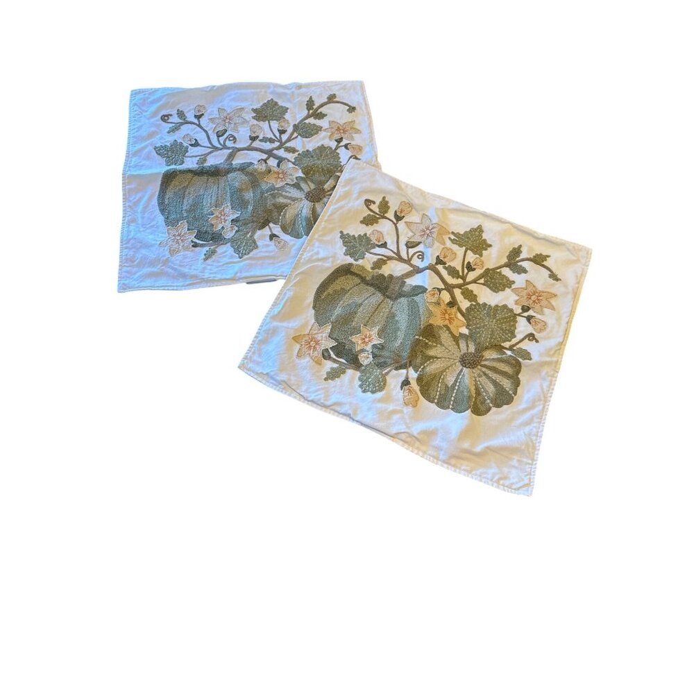 Embroidered Pumpkin Decorative Pillow‎ Covers 20x20 Inches Set Of 2 Pottery Barn